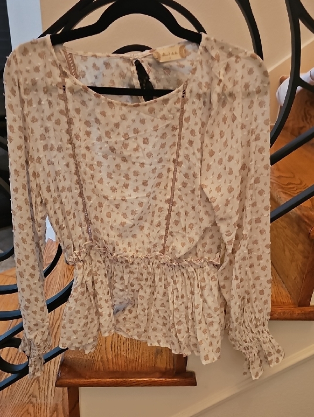 Altar'd State Cream and Tan Floral Peplum Blouse